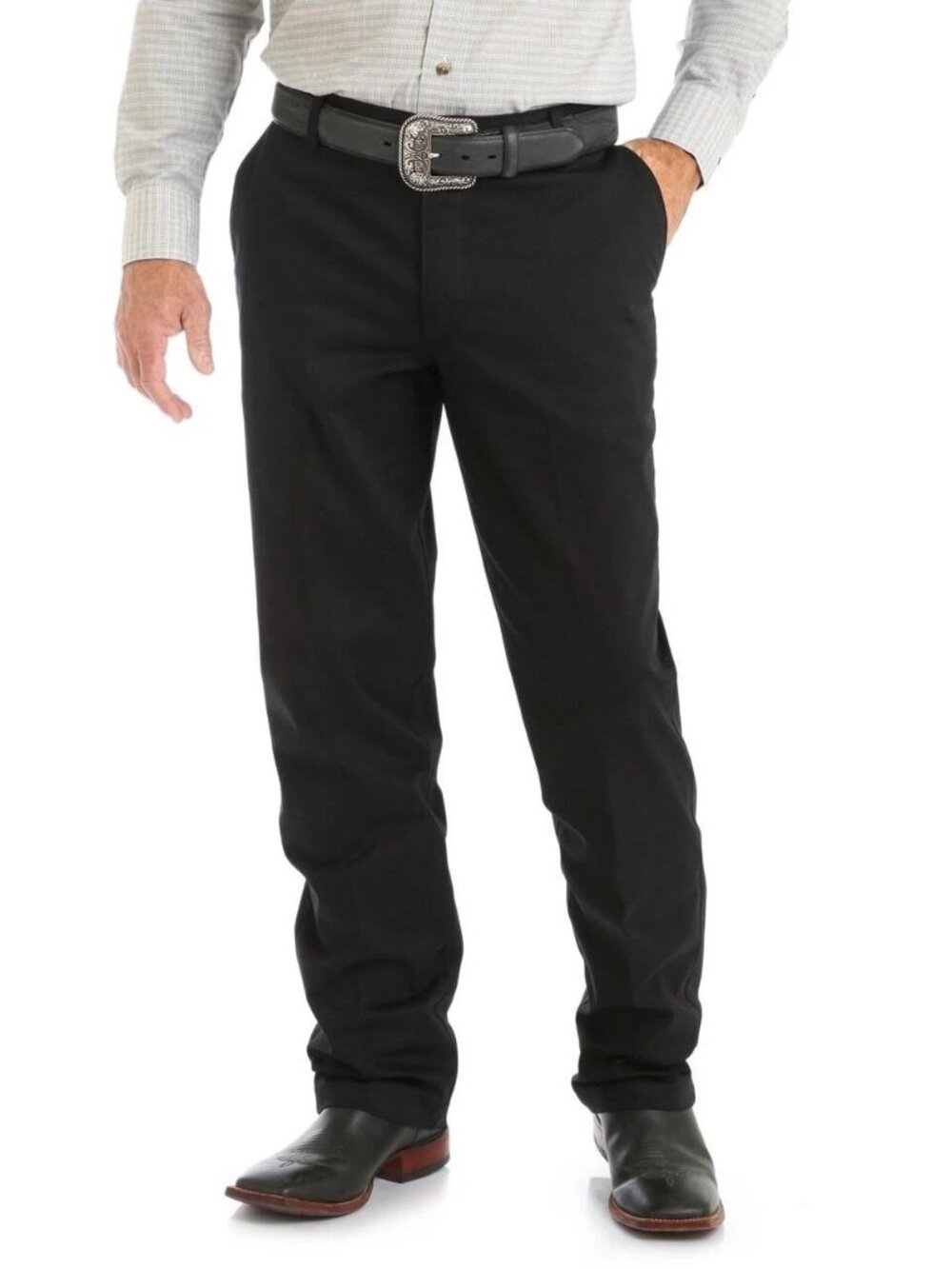 NWT New Wrangler Black Flat Front Casual Riata Pants Size 33 x 34